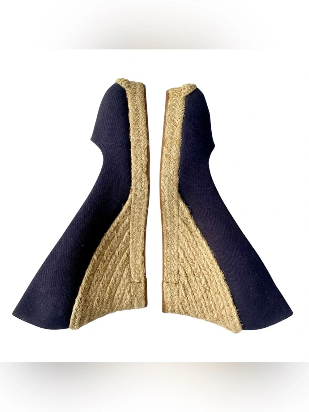 J. CREW Seville Canvas Espadrille Wedges Navy and Jute Women Size 9.5
